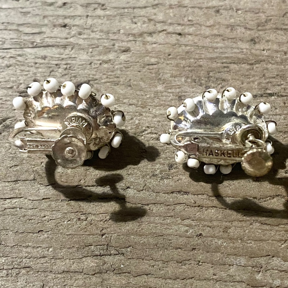 Vintage Signed Miriam Haskell White Earrings - image 3